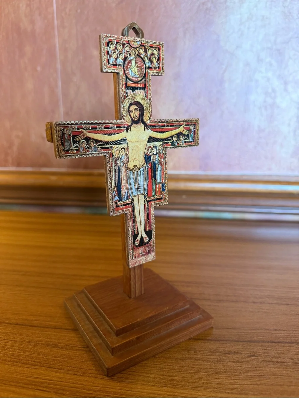 Vintage Standing San Damiano Crucifix Icon Cross - Franciscan Devotional Art